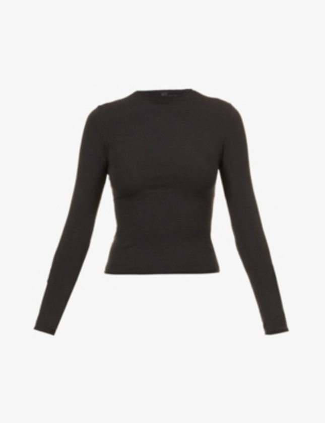 Round-neck long-sleeve stretch-cotton jersey top