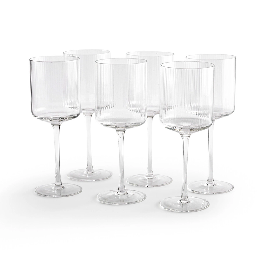 Lot de 6 verres à vin en verre strié, Stria