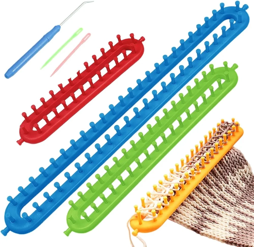 PATPAT® Color Knitting Looms 4 Sizes Long Knitting Looms with Sewing Needles & Loom Needles Beginners DIY Knitting Loom Starter Kit for Making Scarf, Blanket : Amazon.in: Home & Kitchen