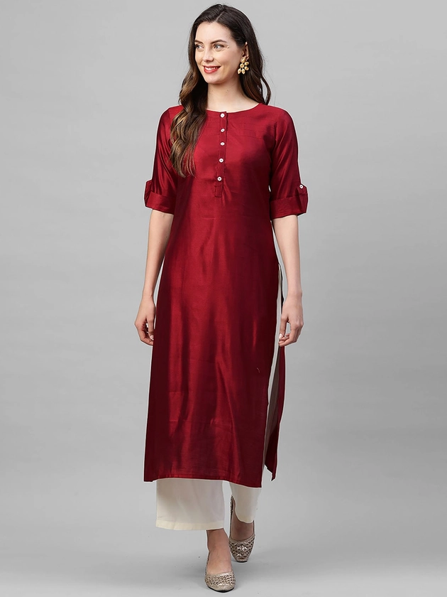 Indo Era Roll-Up Sleeves Liva Straight Kurta