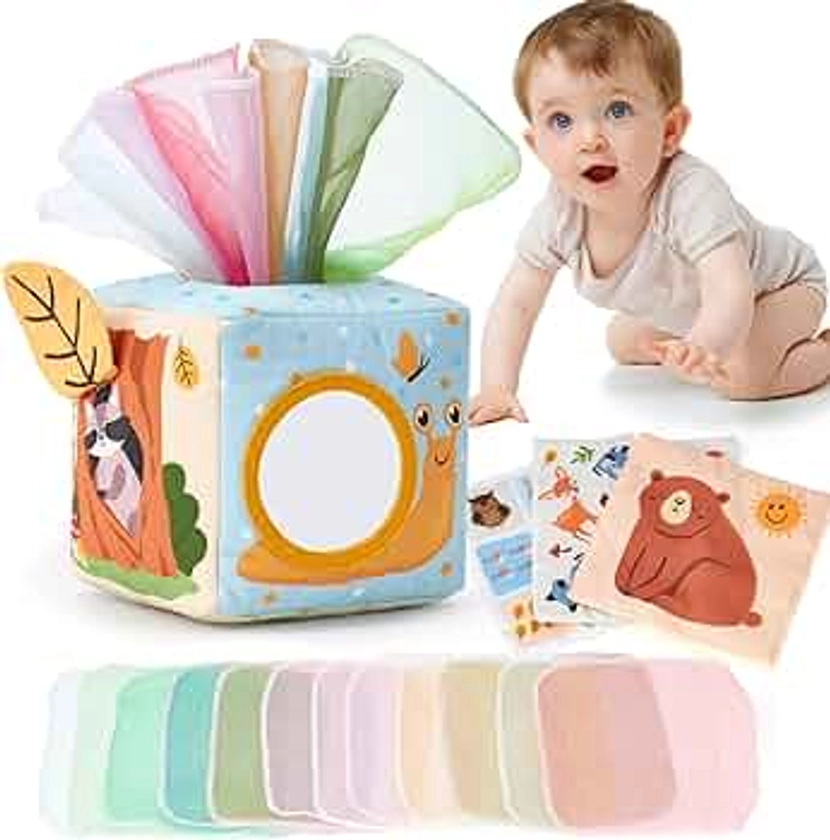 hahaland Montessori Zakdoekbox 3-6 maanden, sensorische babyspelletjes, interactieve doos van stof en spiegel, cadeau voor pasgeborenen : Amazon.nl: Kleding, schoenen & sieraden
