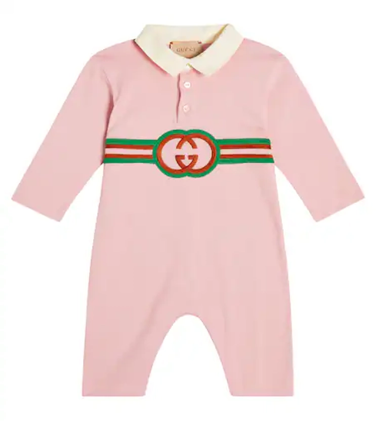 Baby Interlocking G cotton romper in pink - Gucci Kids | Mytheresa
