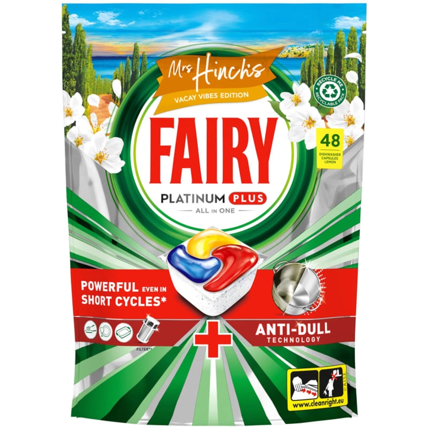 Fairy All-in-One Platinum Plus Dishwasher Tablets Mrs Hinch's Vacay Vibes Edition 48pk