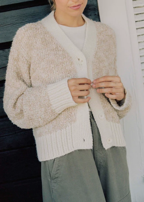 Leo Cardigan, Eco-Alpaca Cotton, Tan Marled