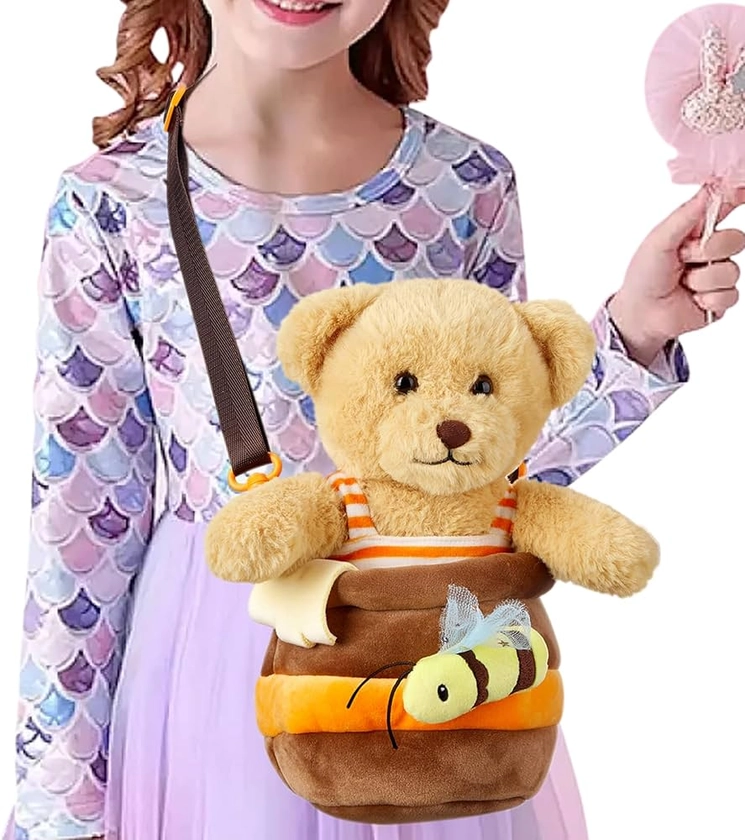 Teddy Bear Stuffed Animal with Honey Pot Shape Backpack,Cute Soft Plush Toy, Cuddly Gift for Babies, Boys, Girls on Christmas or Valentine's Day