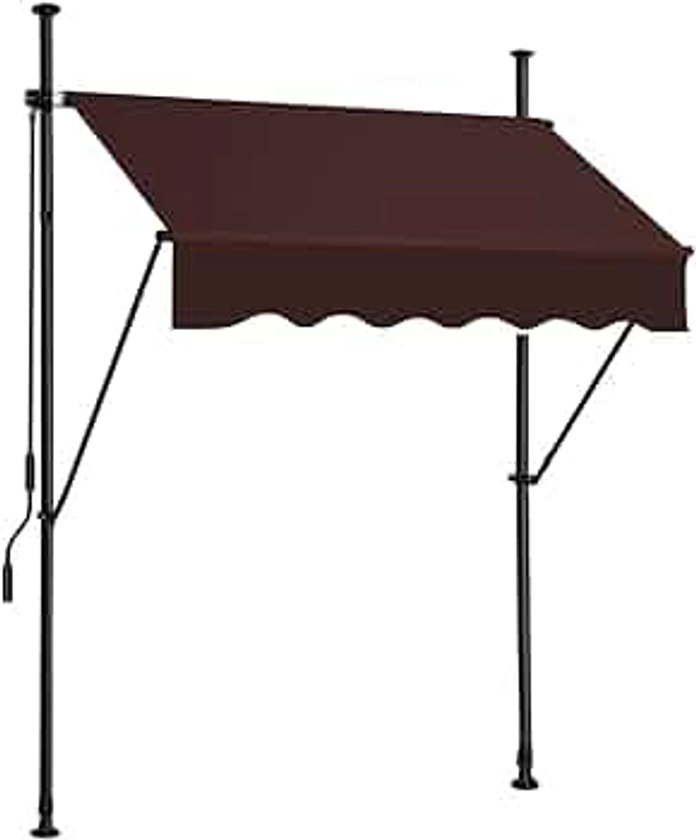 Manual Retractable Awning – 59” Non-Screw Outdoor Sun Shade – Adjustable Pergola Shade Cover with UV Protection – 100% Polyester Made Outdoor Canopy – Ideal for Any Window or Door Coffee