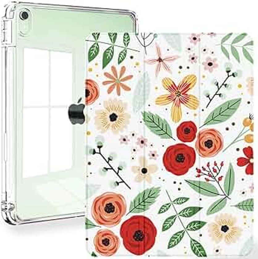 iPad Air 5th Generation case, Feams Slim Trifold iPad Air 5th/4th Generation 10.9 Inch 2022/2020 Case Clear Back Cover with Auto Sleep/Wake & Pencil Holder for iPad Air 5/4, Colorful Flowers