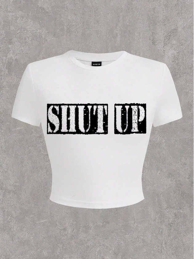 SHEIN Summer Letter Print Slim Fit Short Women's T-Shirt