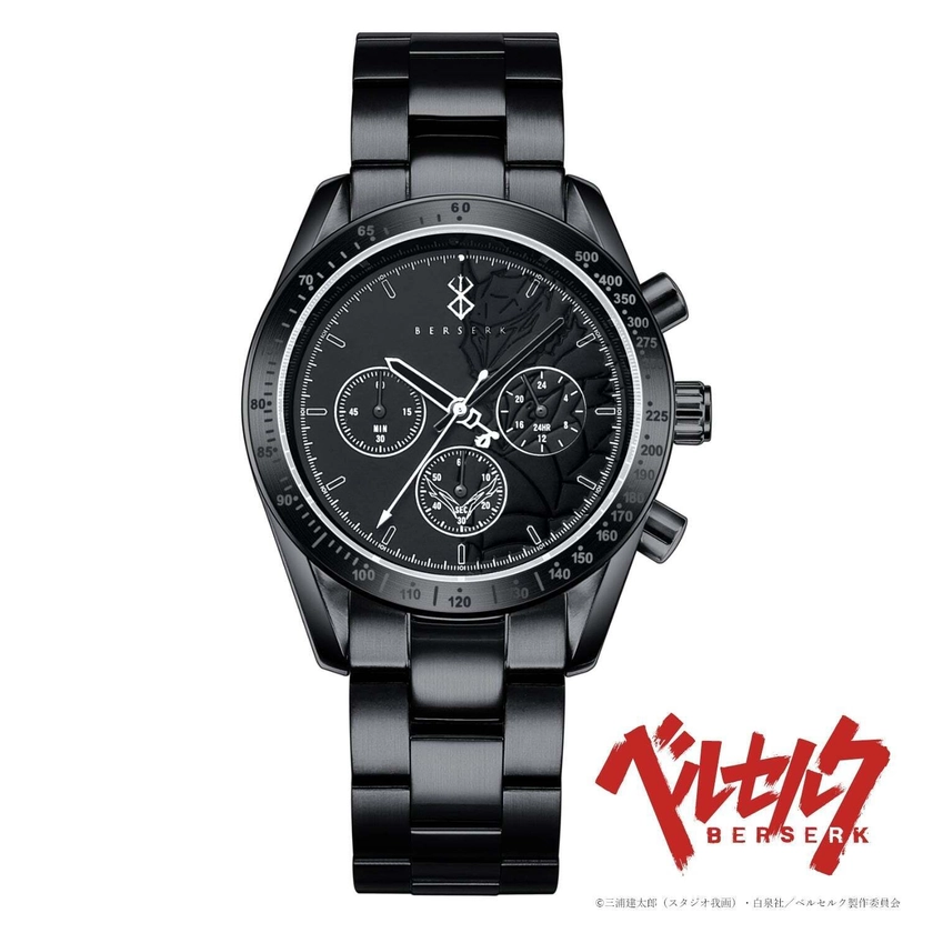 Montre-bracelet chronographe anime Berserk diamant naturel tout noir limité 500
