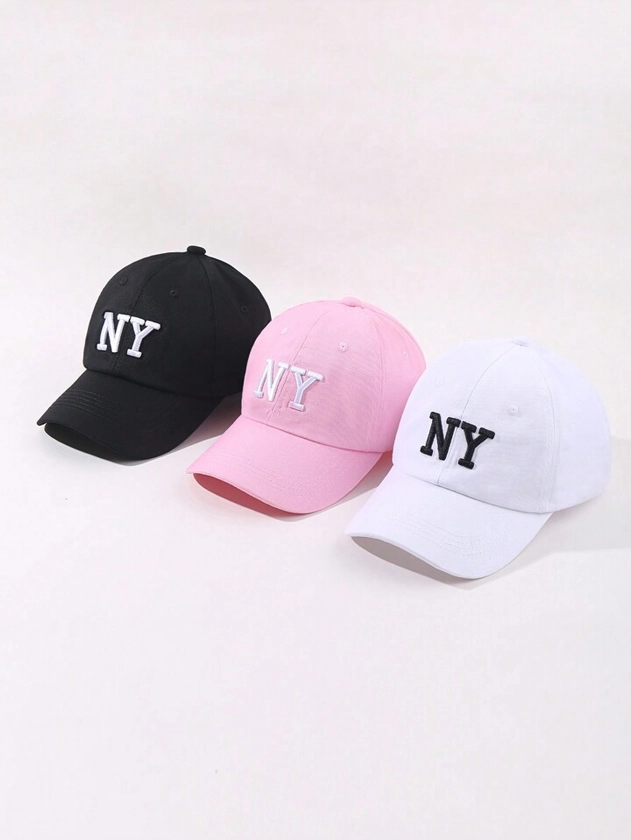 3pcs Women's New York Embroidered Popular Vintage Baseball Caps With Adjustable Strap Street