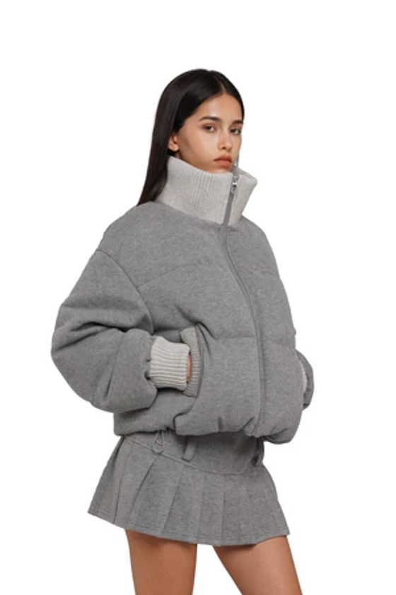 RIBBED KNIT SOFT PUFFER JACKET & SWEATPANT & MINI SKIRT