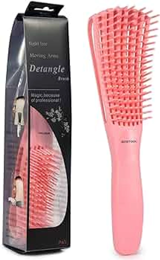 BESTOOL Hair Brush, Detangling Brush for Natural Black Hair, Detangling Brush for Curly Hair Afro 3/4abc, Ideal for Wet or Dry Hair (Pink)