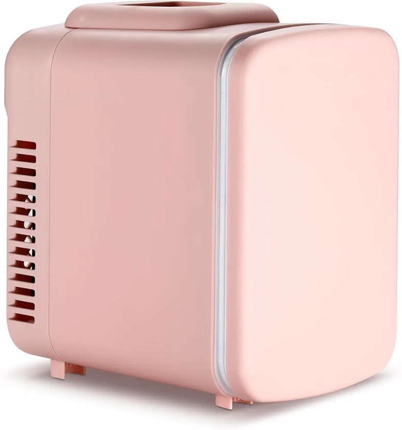 Simple Deluxe Mini Fridge, 4L/6 Can Portable Cooler & Warmer Freon-Free Small Refrigerator Provide Compact Storage for Skincare, Beverage, Food, Cosmetics, 4 L, Pink