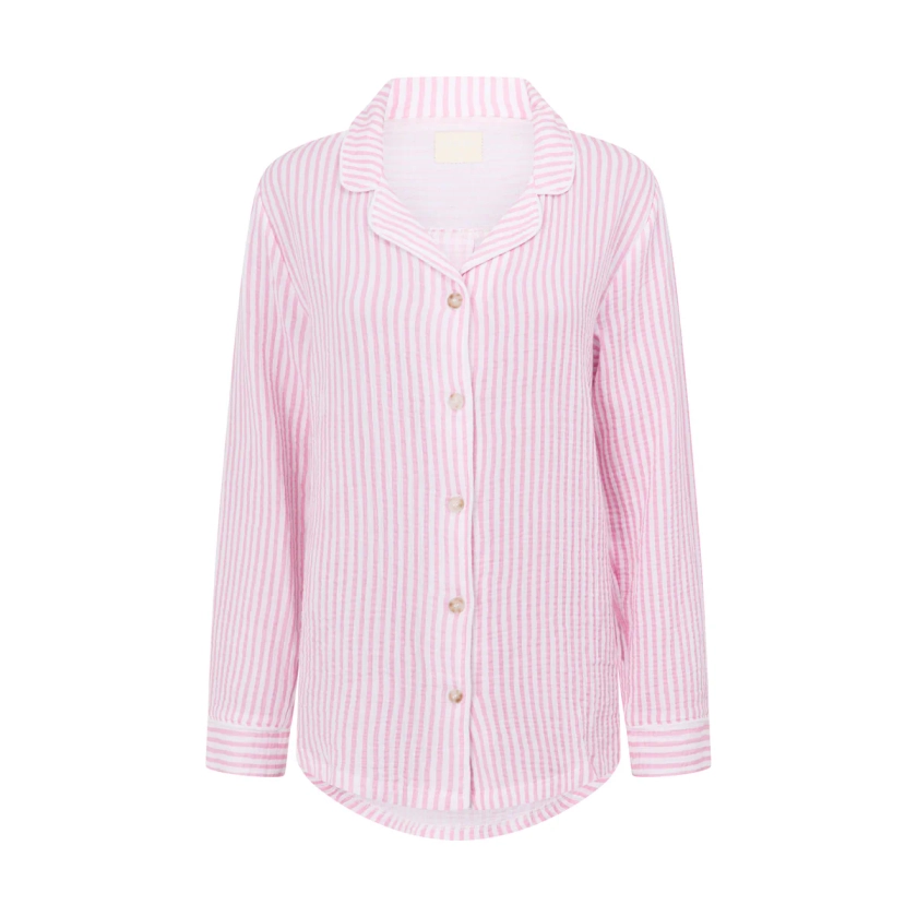 Cotton Gauze Button Up - Pink Stripe