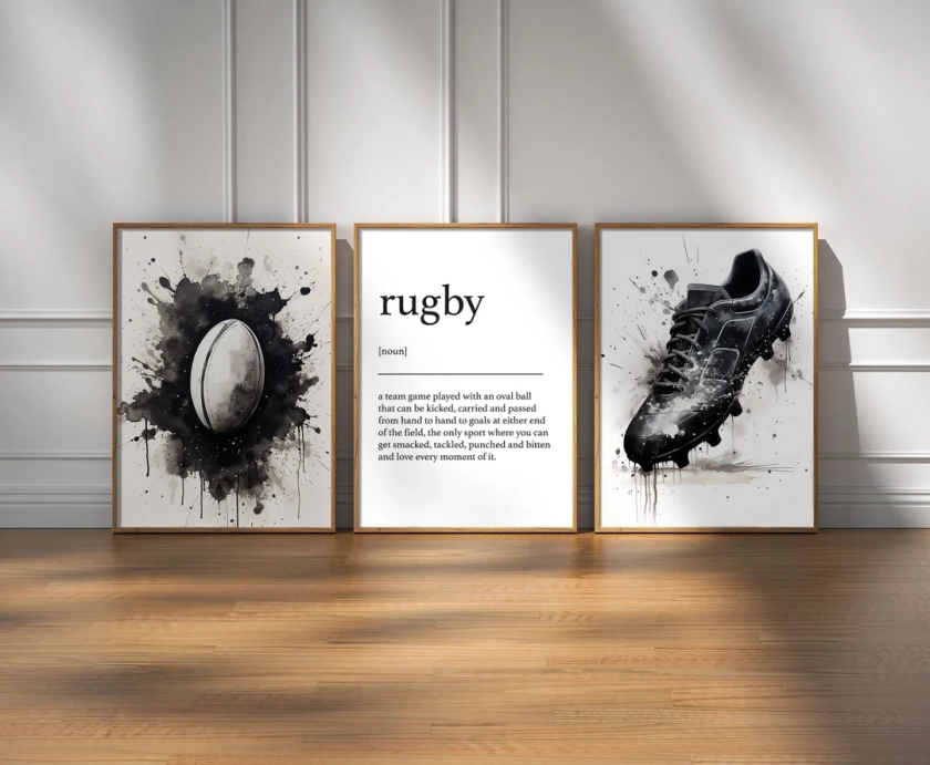 Rugby Prints, Rugby Wall Art Set of 3, Gift For Boys, Boys Bedroom Decor, Digital Download, Rugby Gifts, Rugby Posters, Boys Bedroom Prints
