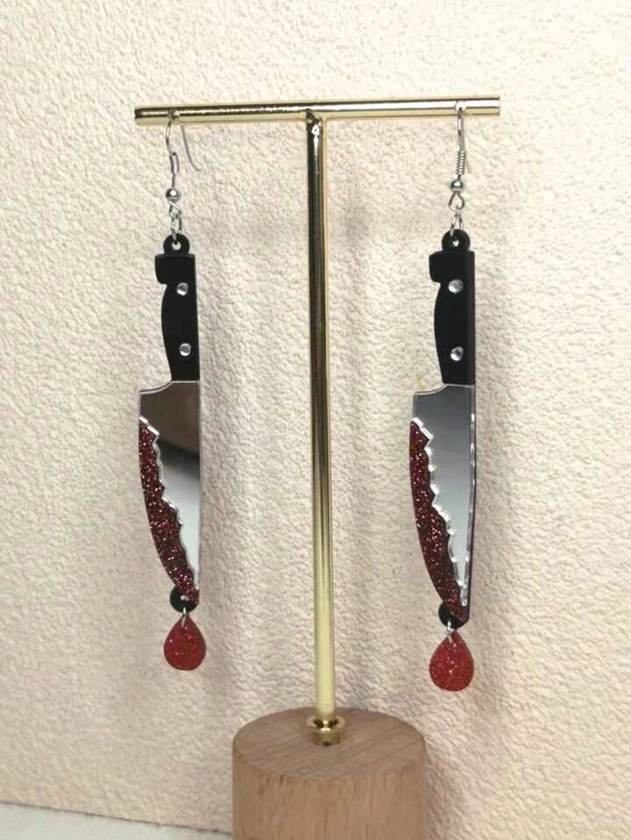 1 par de aretes con estilo sangriento de cuchillo gótico punk de horror para mujeres, para usar en Halloween