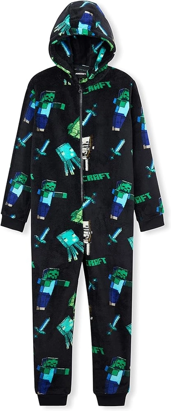 Minecraft Boys Fleece Onesie, Hooded Onesie Pyjamas - Gifts for Gamers