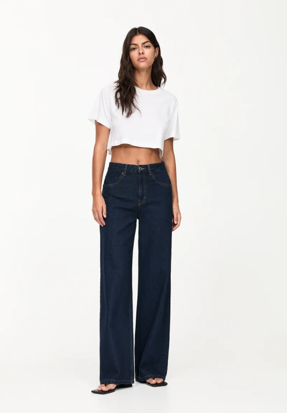 PULL&BEAR MID-RISE WIDE - Jean flare - dark blue/bleu marine - ZALANDO.FR