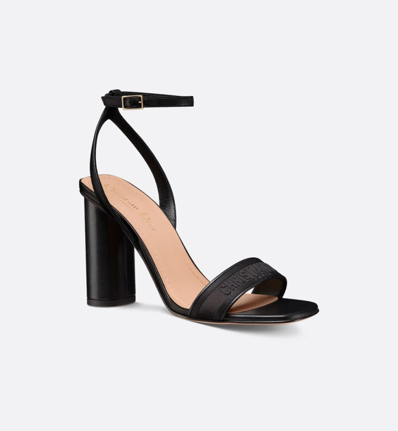 Dway Heeled Sandal Black Embroidered Satin and Lambskin | DIOR