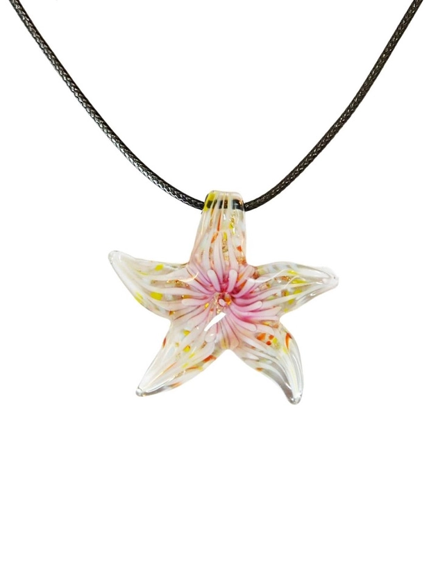1pc Bohemian Flower Pattern Starfish Pendant Necklace For Women For Vacation