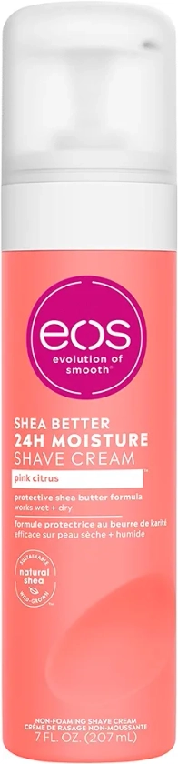 eos Shea Better Shave Cream for Women- Pink Citrus, 24-Hour Moisture, Made with Natural Shea, Doubles as an In-Shower Lotion, 7 fl oz