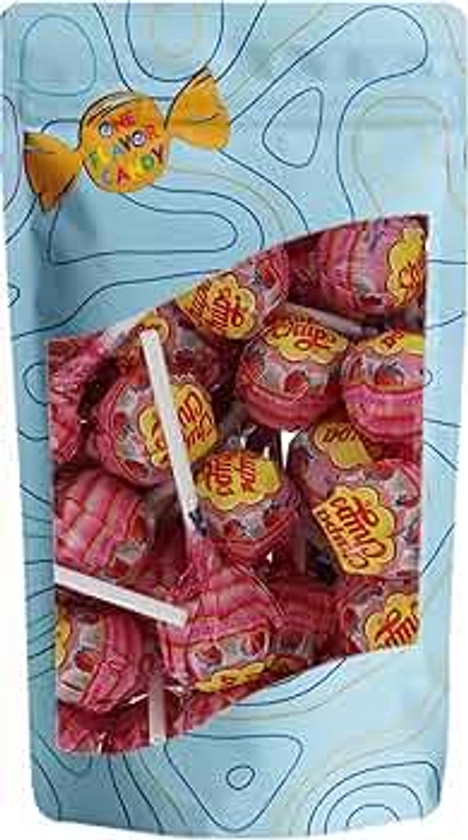 One Flavor Candy Chupa Chups Lollipop Lolli Pops Bulk in Resealable Bag (Strawberry & Cream, Pack of 40)