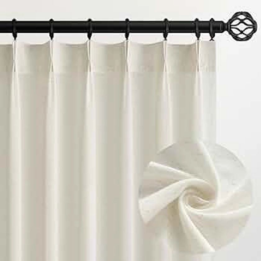 Topfinel 108 Inch Pinch Pleated Linen Curtains 2 Panels,Natural Semi Sheer Curtains with Pleated Hooks Back Tab for Track System,Extra Long 9ft Curtain for Living Room Bedroom,40x108,Natural