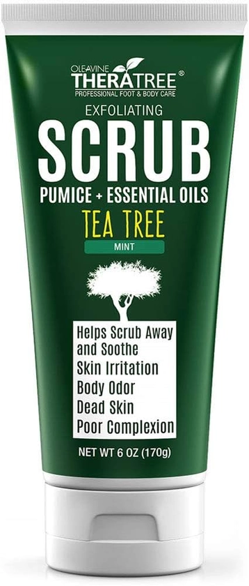 Amazon.com : Tea Tree Oil Exfoliating Scrub with Bamboo Charcoal, Neem Oil & Natural Pumice by Oleavine TheraTree : Beauty & Personal Care