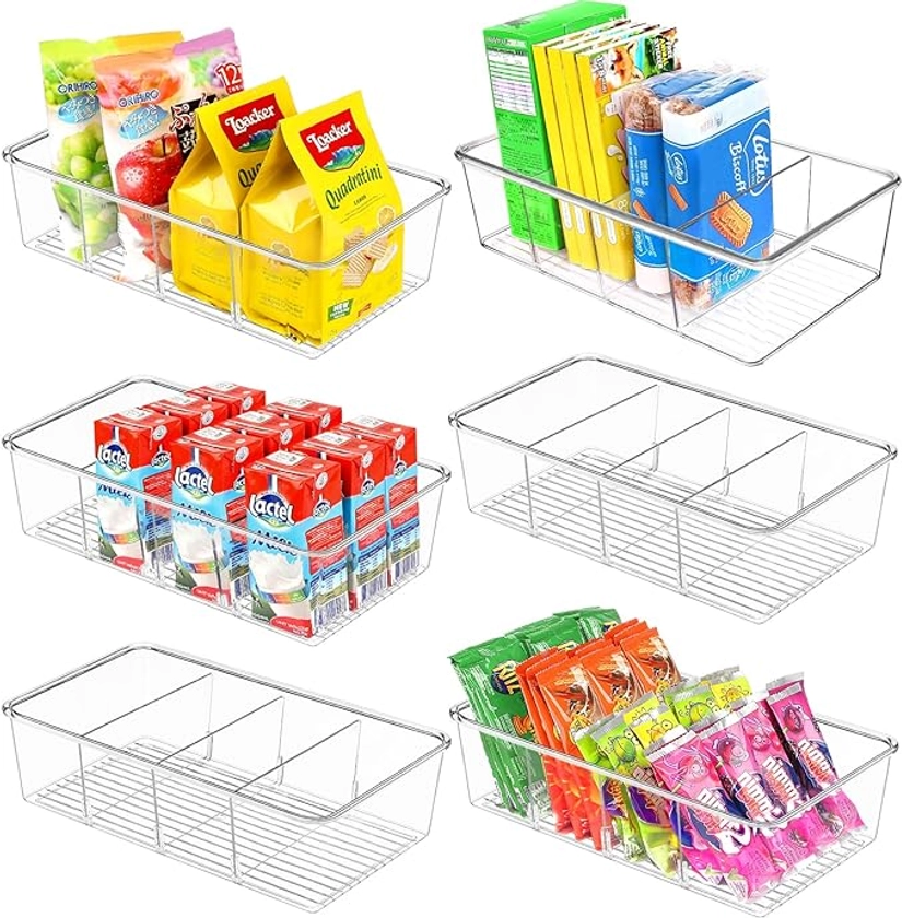 Lot de 6 bacs de rangement alimentaires amovibles en plastique transparent avec 3 séparateurs, cuisine, armoires, collations, paquets, épices, pochettes empilables : Amazon.ca: Maison