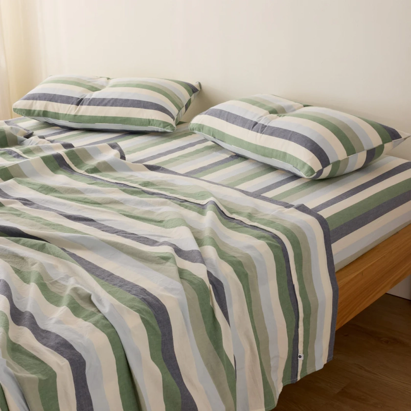 Leo Washed Cotton - Miles Stripe Bed Sheets