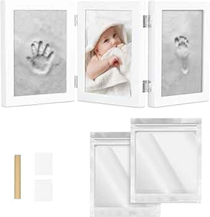 Navaris Kit Cadre Moulage Empreinte Bébé - Cadre Photo Bébé avec Plâtre Argile pour Main Pied - Décoration Enfant Personnalisée - 0 à 6 mois