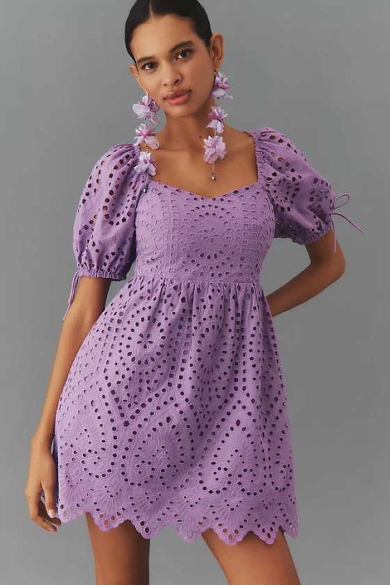 English Factory Short-Sleeve Scallop Mini Dress