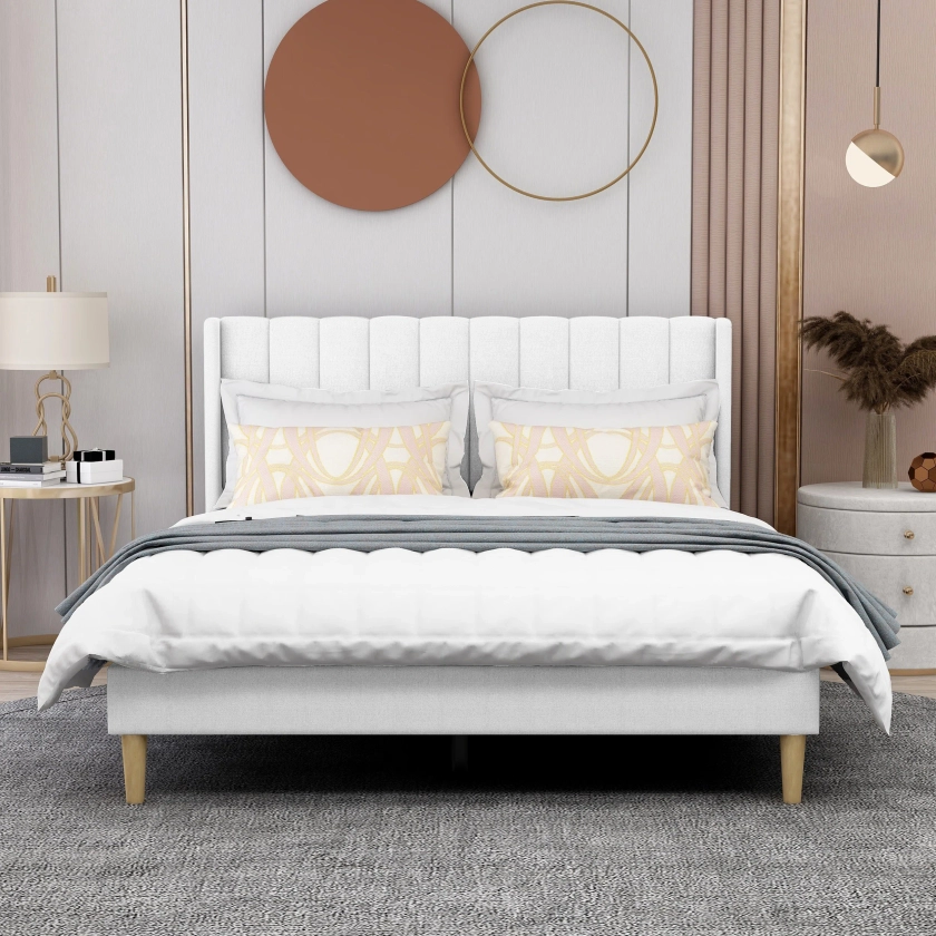 Eriksay Low Profile Upholstered Platform Bed With Wingback Headboard