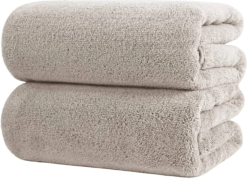 Polyte - 2 draps de Bain en Microfibres Premium - sèche Rapidement/ne Peluche Pas - Beige - 88,9 x 177,8 cm