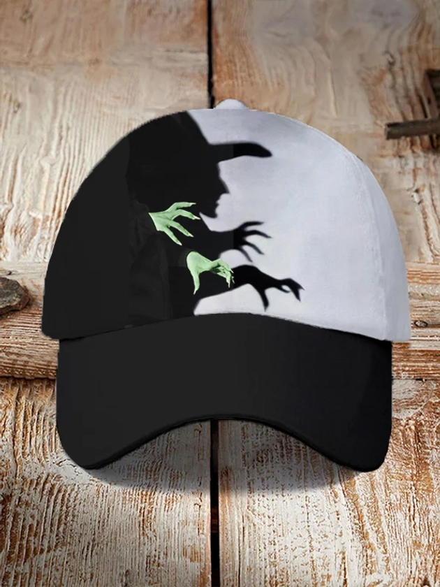 Unisex Halloween Witch Shadow Print Hat - Black Grey / One-Size
