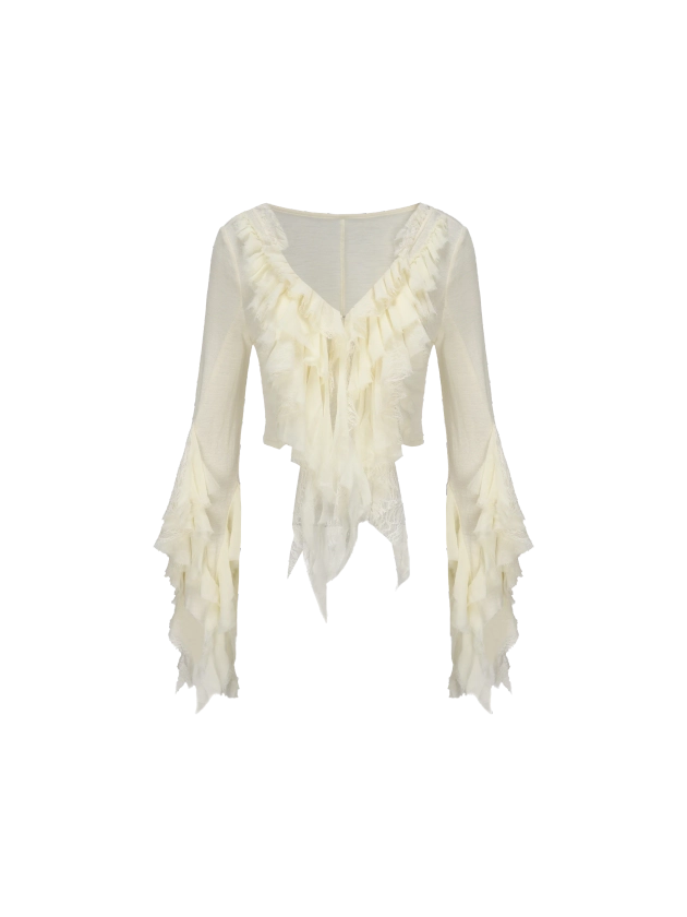 White Wool Lace Up Blouse