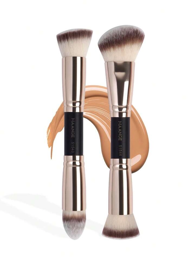 MAANGE 2pcs Twin Head Makeup Brush Set With Blush Brush Foundation Brush Finishing Brush Loose Powder Brush Makeup Tools For Traveling