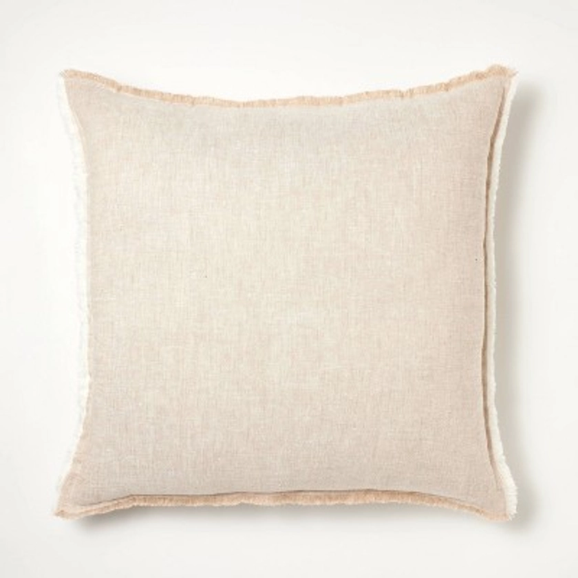 Oversized Reversible Linen Square Throw Pillow with Frayed Edges Beige - Threshold™ designed with Studio McGee