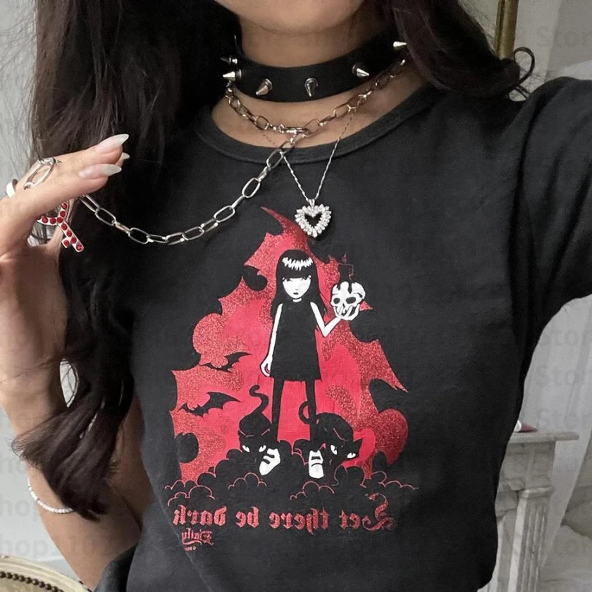 Camiseta de manga corta con estampado de letras para mujer, ropa de calle con estampado de estrellas, Estilo Vintage, gótico, Y2K - AliExpress