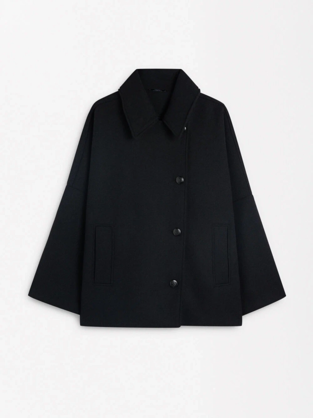 Manteau En Laine Avec Poches Noir | Parfois