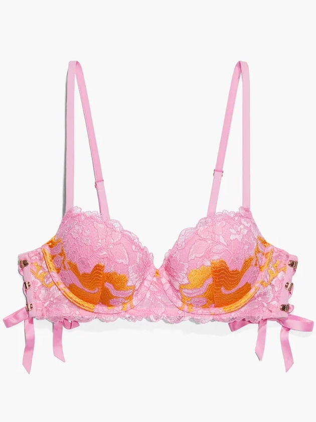 Lace'd Up Padded Low Balconette Bra in Multi & Orange & Pink | SAVAGE X FENTY France