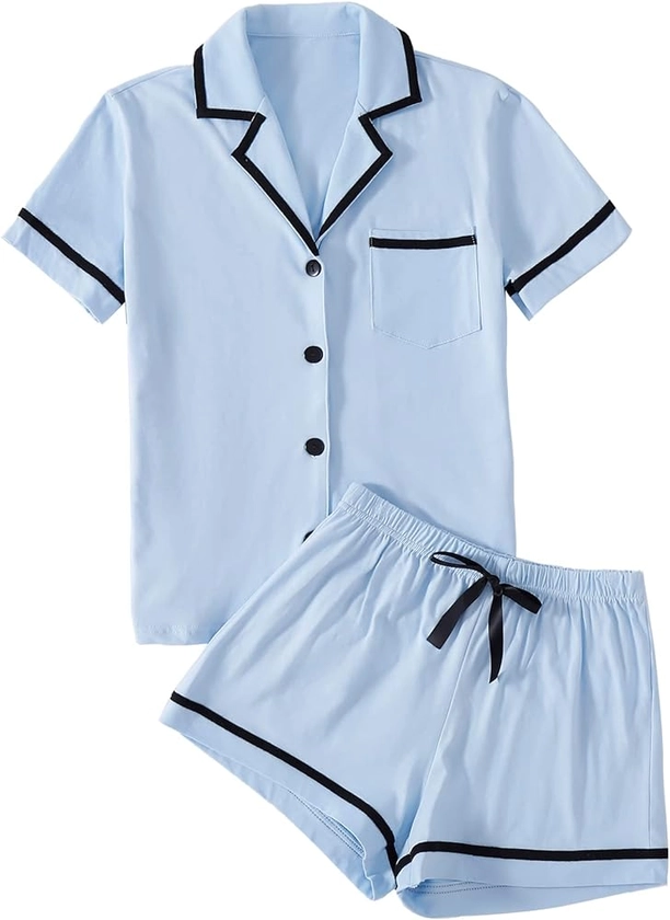 LYANER Women's Cotton Pajamas Set Button Short Sleeve Shirt with Shorts Set PJs Loungewear