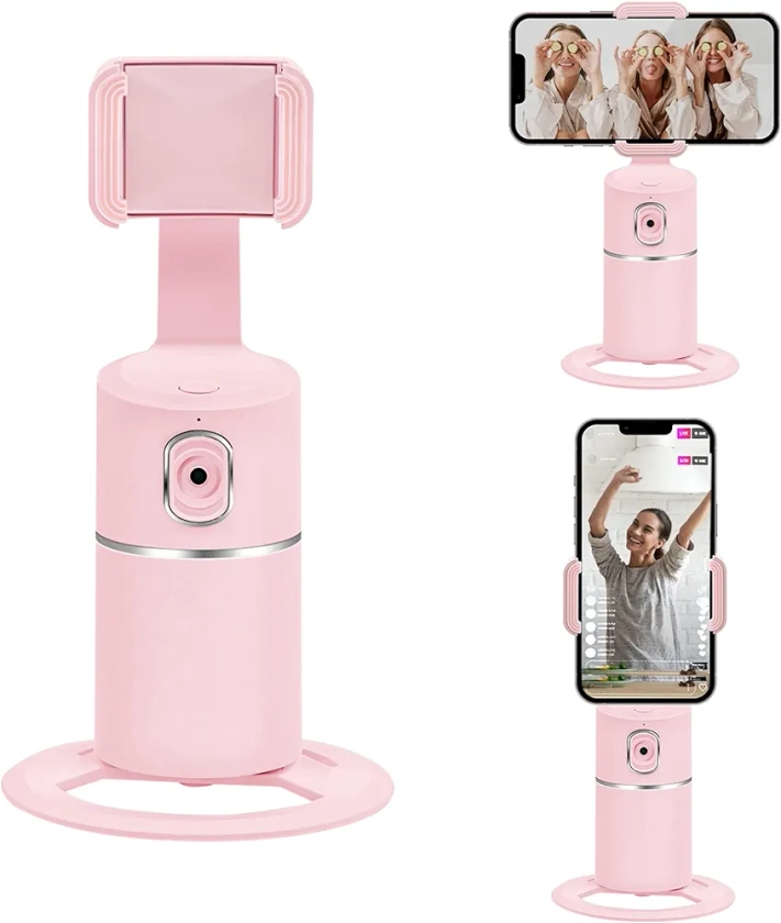 Mcbazel Auto Face Tracking Tripod, No App Required, Rechargeable Battery, 360° Rotation Phone Tracking Holder Face Body Phone Camera Mount for Live Vlog Streaming Video Chat - Pink