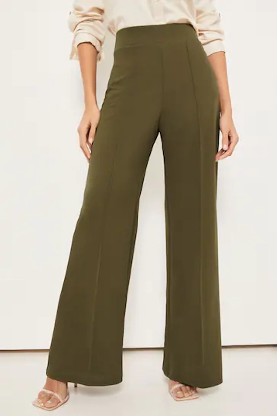 Buy Lipsy Khaki Green Twill High Waist Wide Leg Tailored Trousers from the Next UK online shop