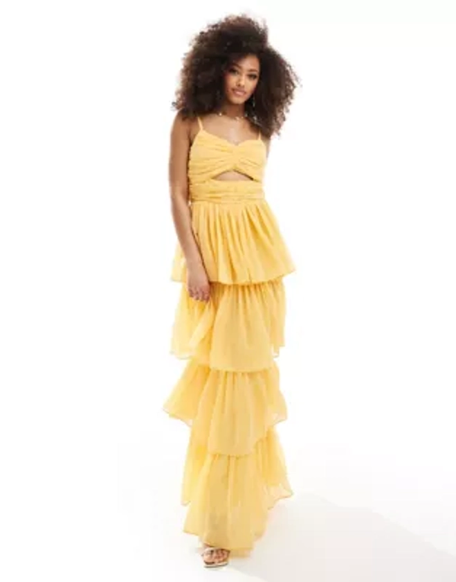 Anaya tiered maxi dress with cut out in marigold