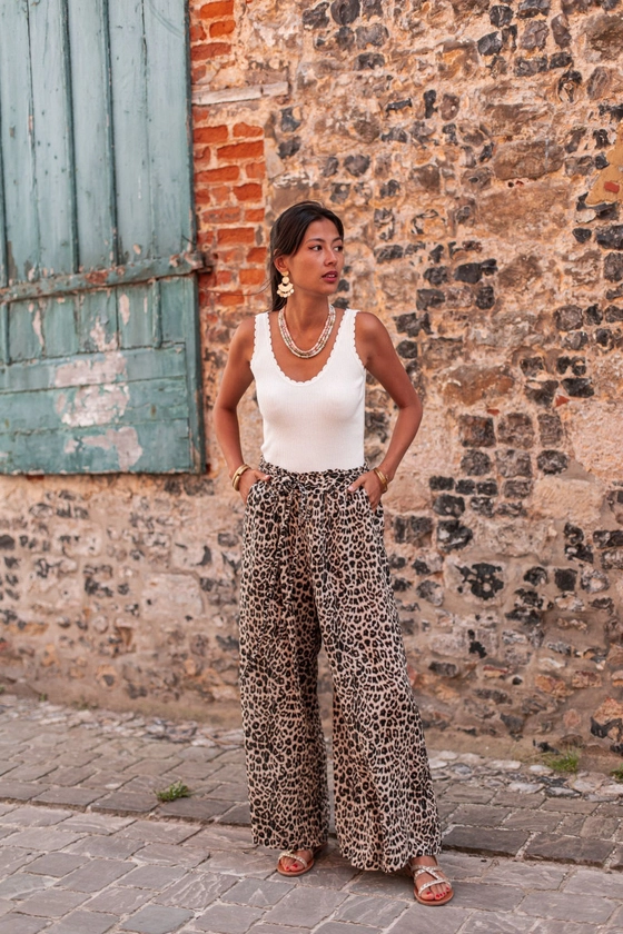 Pantalon gaze de coton leopard