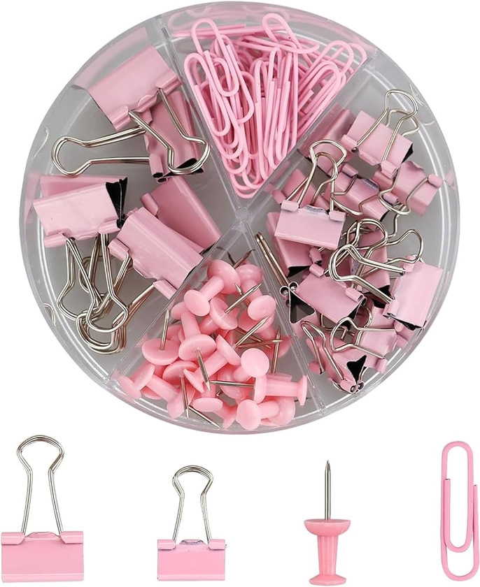 72Pcs Binder Clips Push Pins Set, Pink 4 in 1 Round Box Clip Stationery Set Including 20 Push Pins, 30 Paper Clips, 15 Small Blinder Clips, 7 Large Blinder Clips, Office Supplies Set Paper Clips : Amazon.co.uk: Stationery & Office Supplies