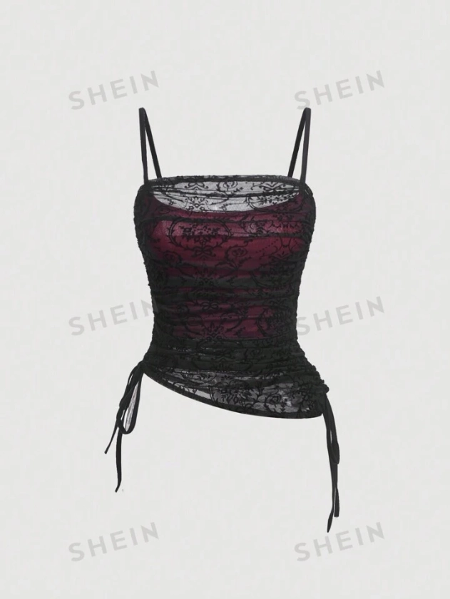 SHEIN MOD Women's Side Drawstring Lace Cami Top