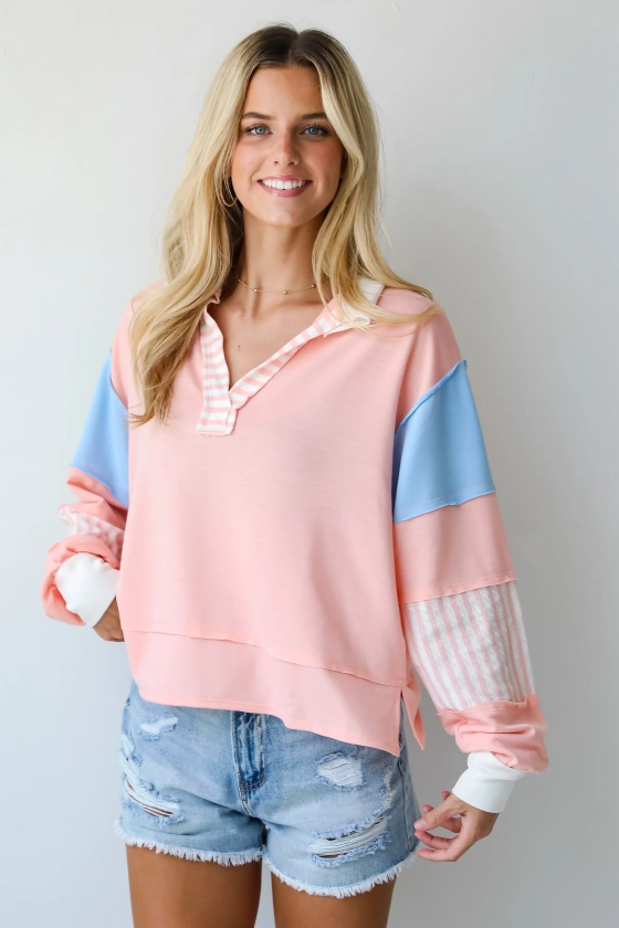 Cute Color Block Collared Top | Casual Tops For Women | DressUp