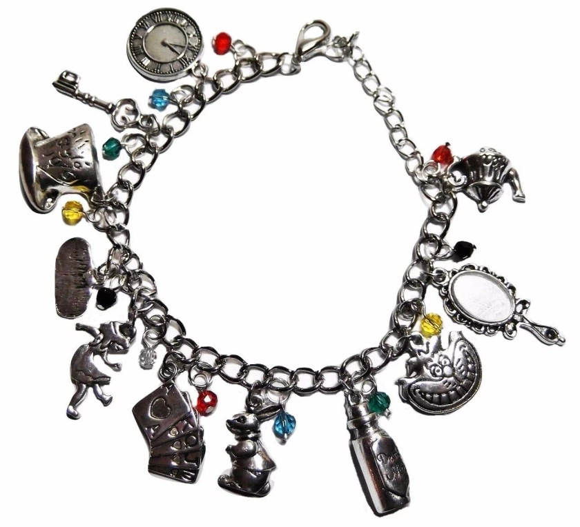 Alice in Wonderland Silvertone Metal Charm Bracelet - Walmart.com